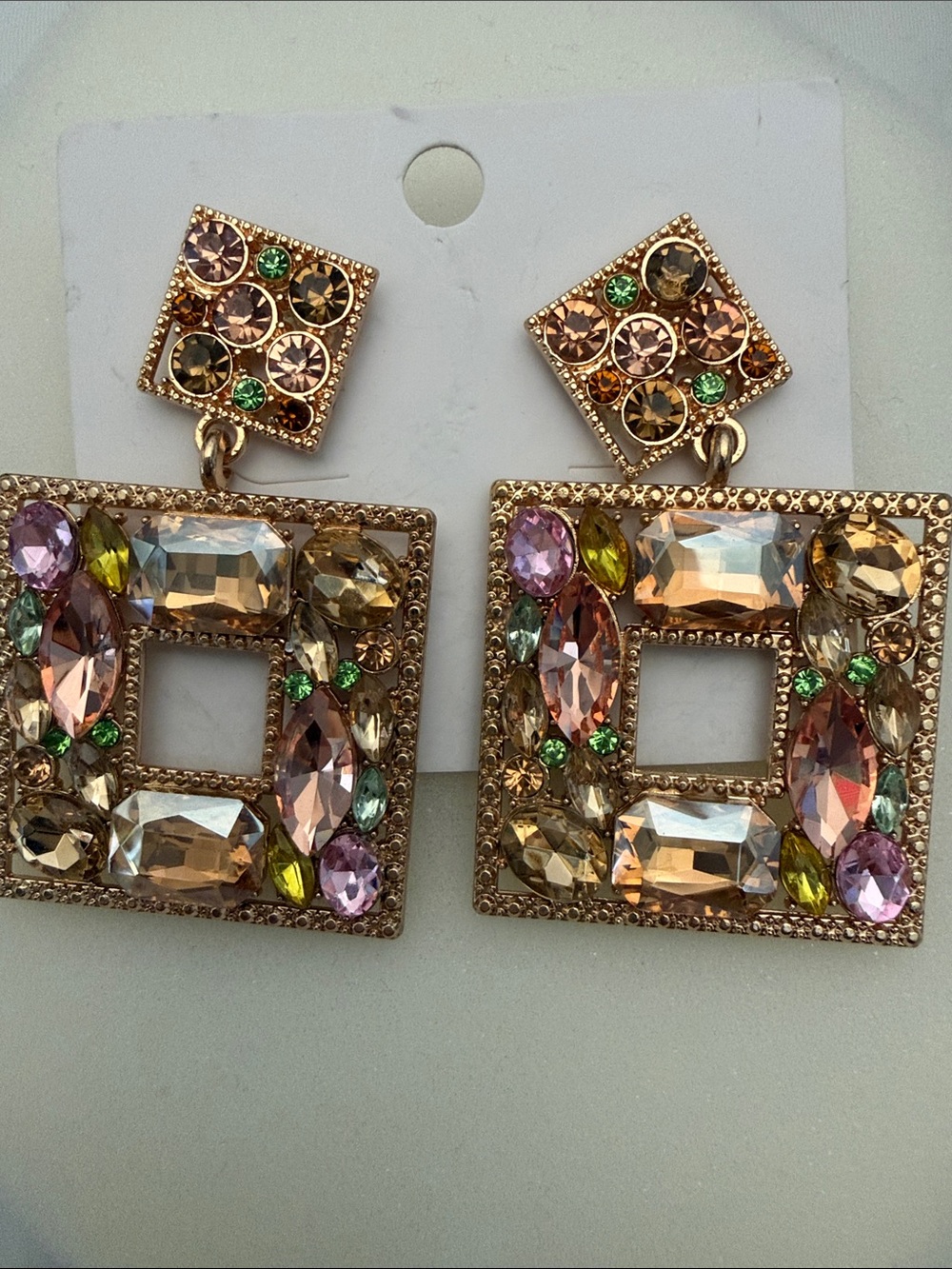 Gold-Tone Multicolor Square Drop Earrings
